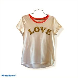 Old Navy pink and white love t-shirt, size 14